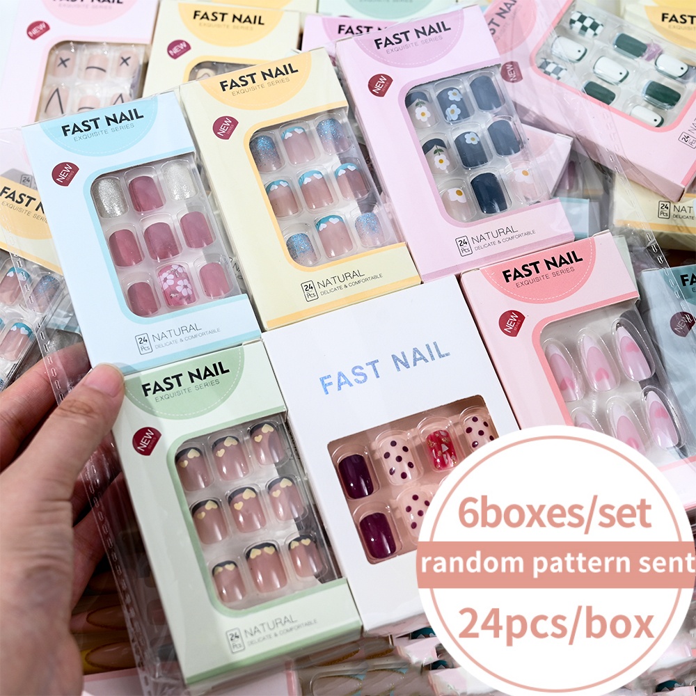 Nail Art Aesthetic - 6 Boxen/Set Kurze Quadratische Künstliche Nägel