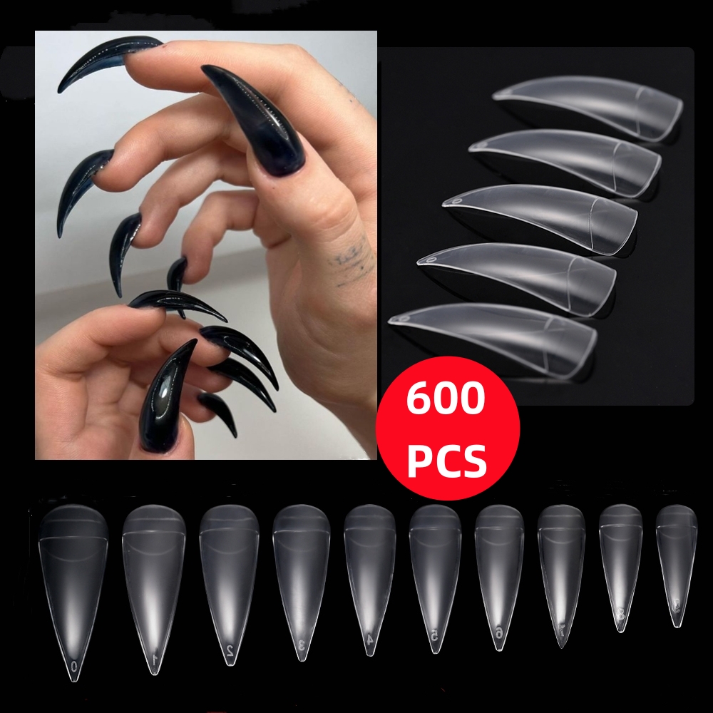 Nail Art Xl - 600 Stück extra lange, gebogene Falken-Nagelspitzen,