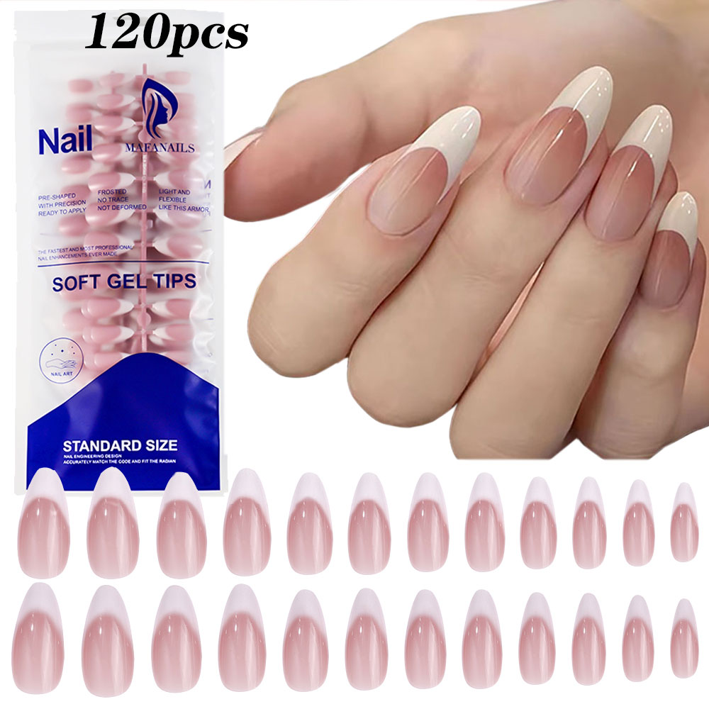 Nail Art Pink - 120 Stück rosa mittelgroße mandelförmige französische