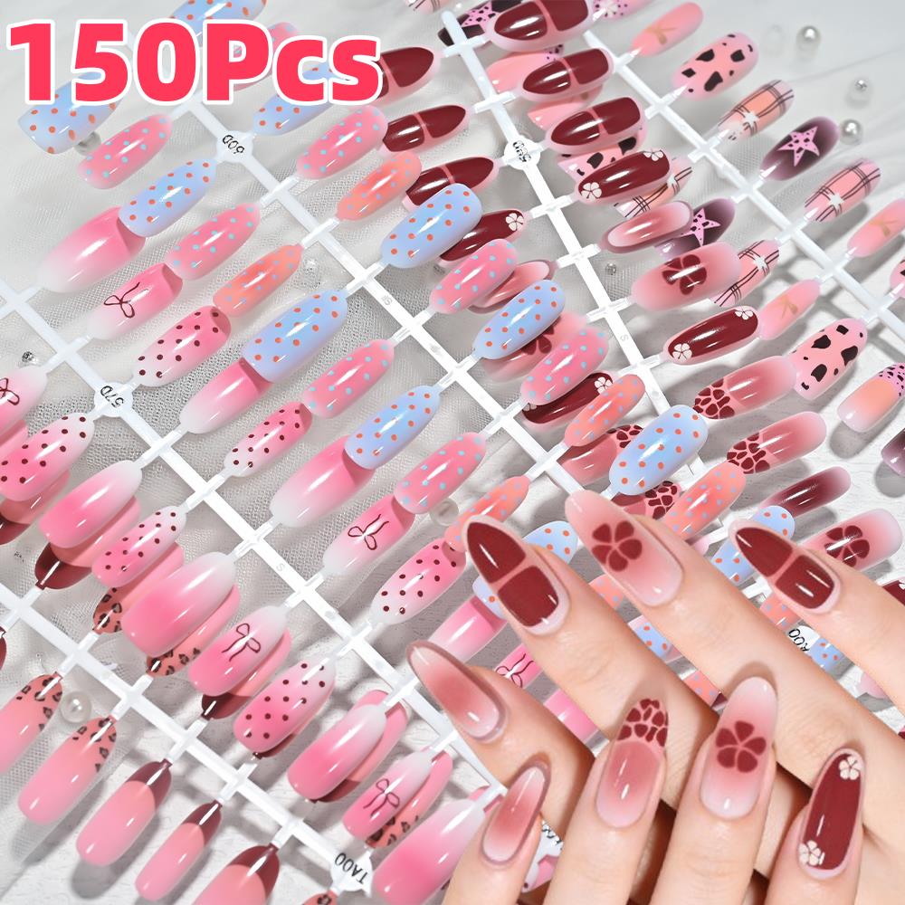 Nail Art Aesthetic - 150 Stück Rosa-Blau Ombré Leoparden-Polka-Dot Künstliche