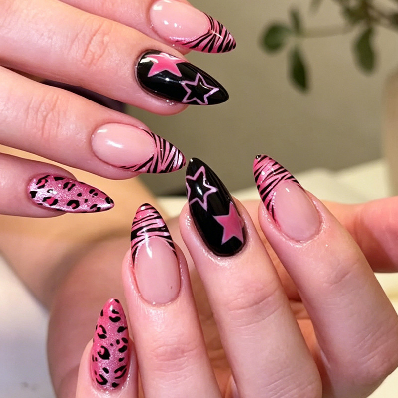 Nail Art Zebra - 24 Stück Y2K Rosa Zebra-Leoparden Aufklebenägel,