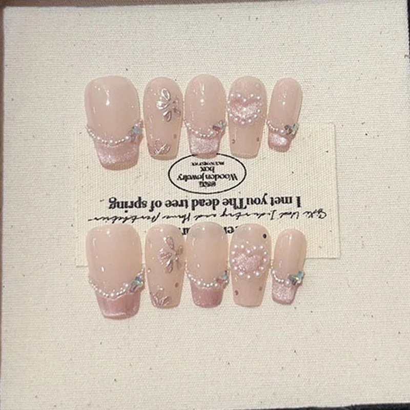 Nail Art Pink - 10 Stück süßes handgefertigtes Katzenaugen-Puder, rosa
