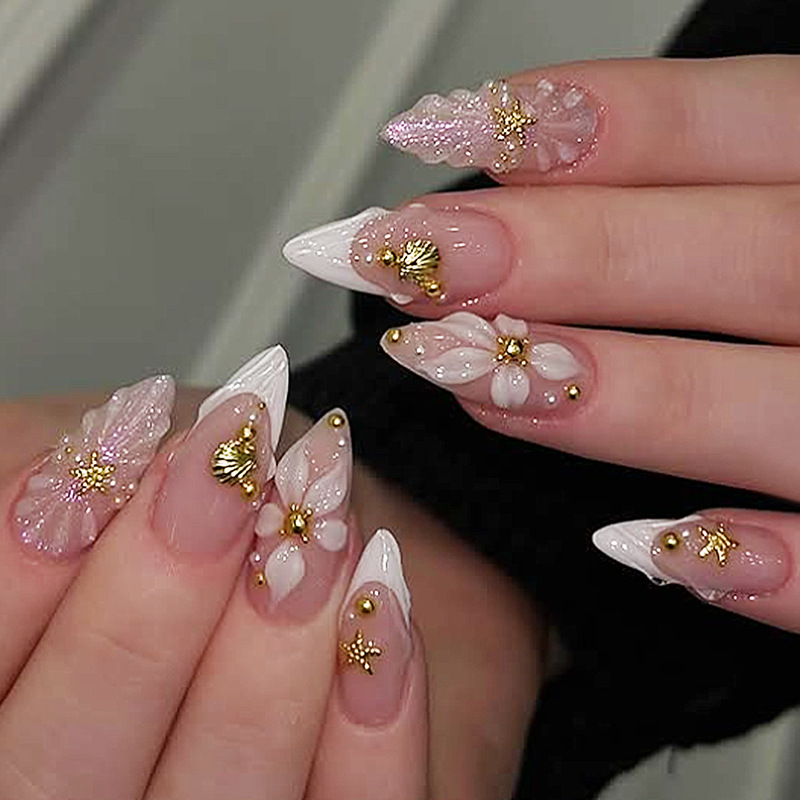 Nail Art Pink - 24 Stück Fertige Mandel-Press-on-Nägel, wiederverwendbar, süße