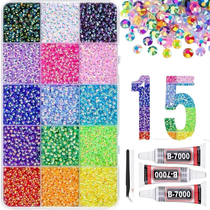 Rhinestone Nail Gem - 15 Farben Harz-Strass-Set, Jelly-Strass-Set zum Verzieren,
