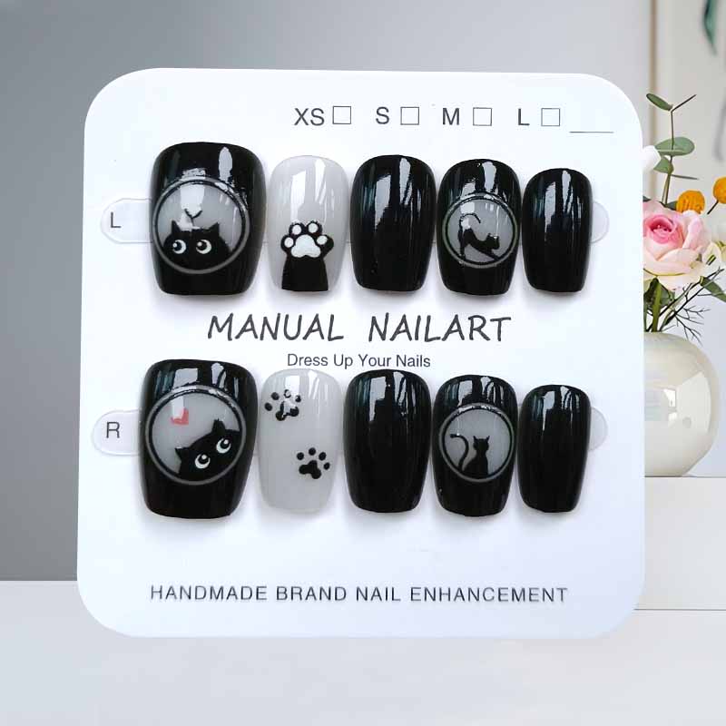 Nail Art Pink - 10 Stück niedliche Cartoon-schwarze Katze und