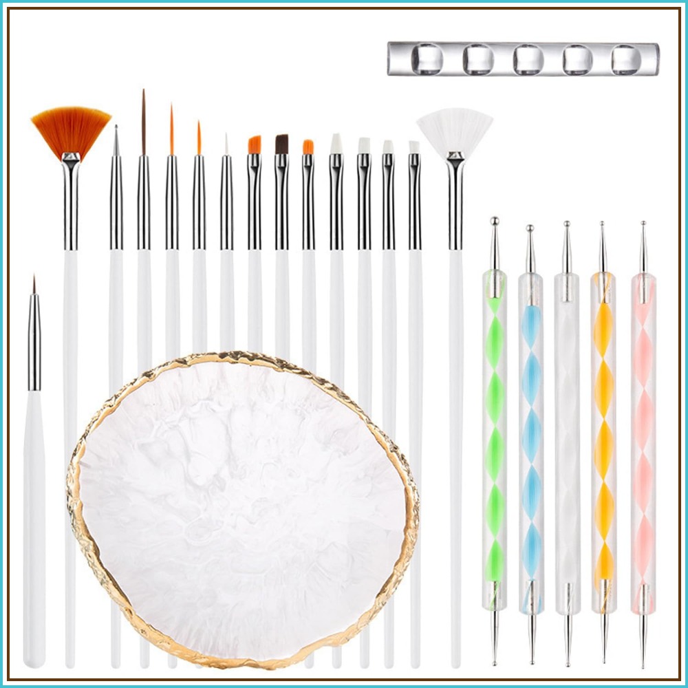 Nail Art One Piece - Nail-Art-Pinsel-Set, 22-teilig, 2-Wege-Acryl-Silikon-Stift-Punktierwerkzeug-Set, Harzpalette für DIY-Heim-