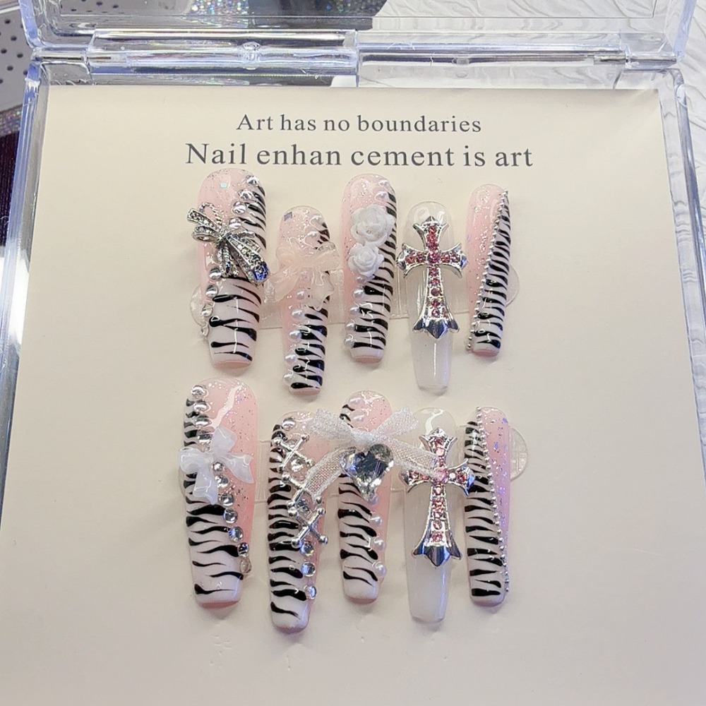 Nail Art Zebra - 10 Stück Y2K Rosa Zebramuster Gothic