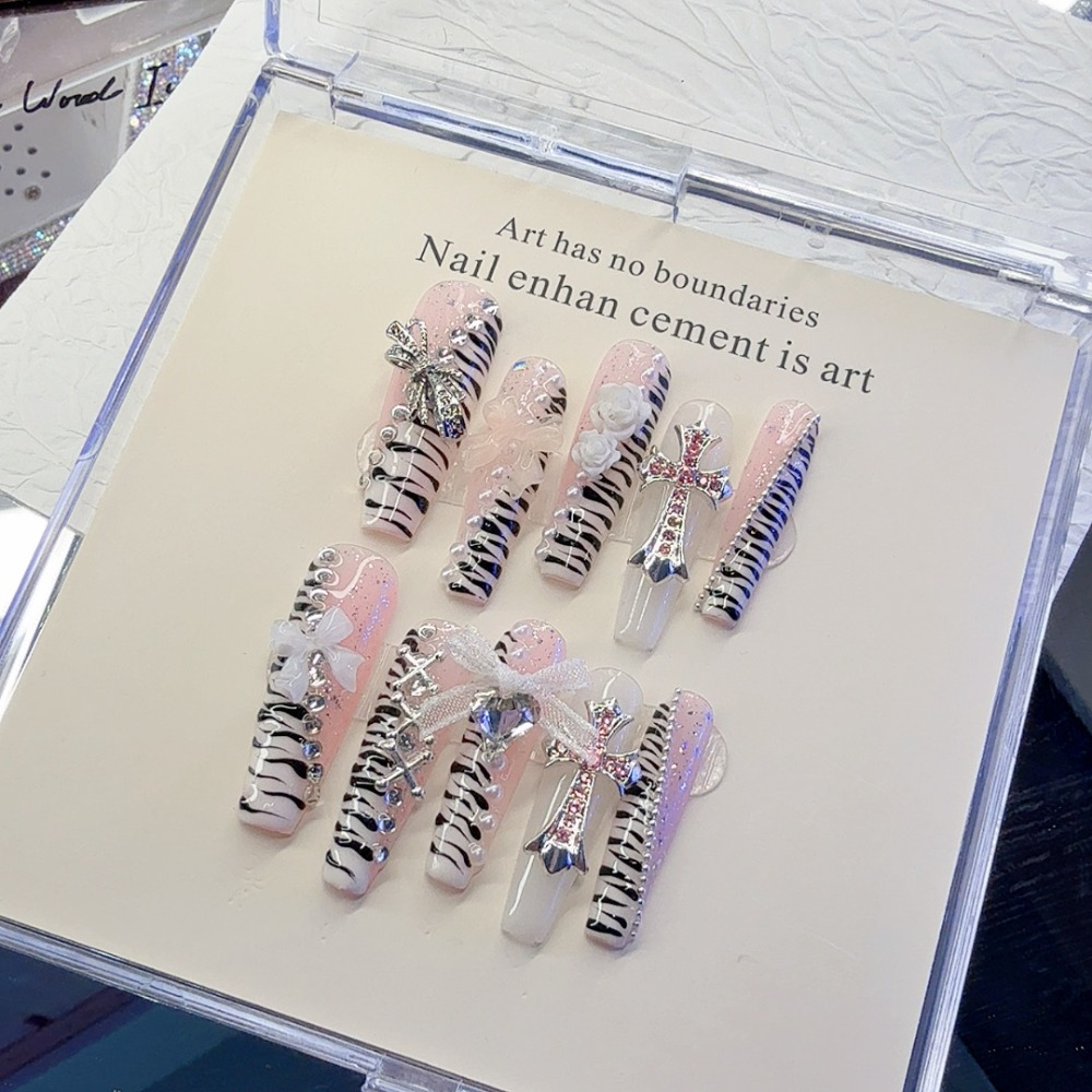 10 Stück Y2K Rosa Zebramuster  – Nail Art Zebra Bewertung und Preis
