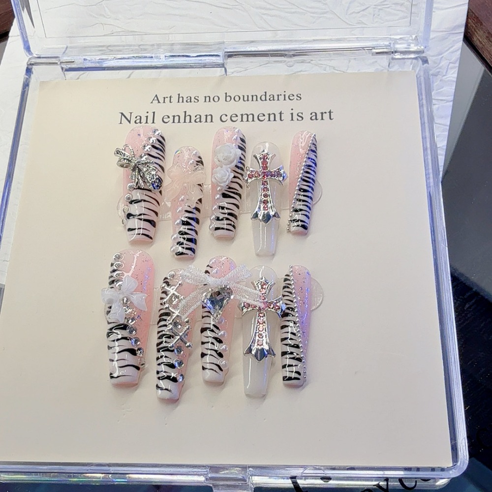10 Stück Y2K Rosa Zebramuster  – Nail Art Zebra Bewertung und Preis